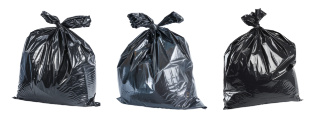 black trash bags isolated on white background