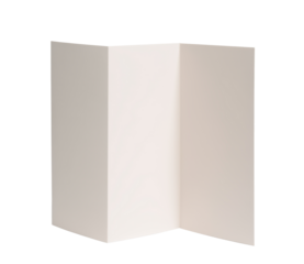 blank tri-fold brochure, isolated on white background.