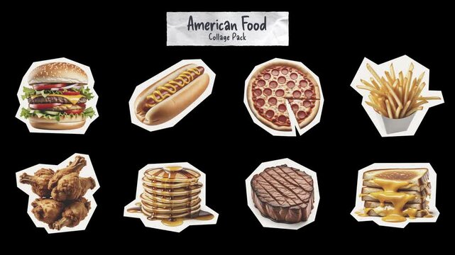 American Food Collage Pack, 8 Animated Objects, 4K Greenscreen 