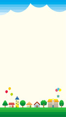 シンプルな街並みのベクターイラスト　枠　縦長の背景
