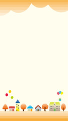 シンプルな街並みのベクターイラスト　枠　縦長の背景