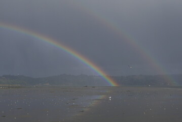 Rainbow over the bay in Newport, Oregon