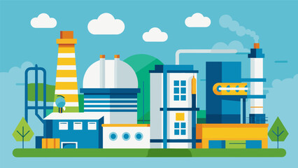 Obraz premium A pharmaceutical plant that utilizes cogeneration to simultaneously produce electricity and steam maximizing energy efficiency.. Vector illustration