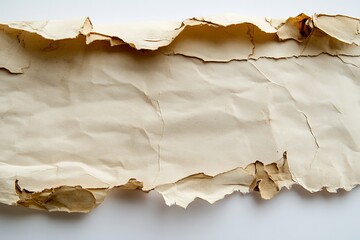 Aged paper with torn edges and wrinkled surface for vintage design and antique textures