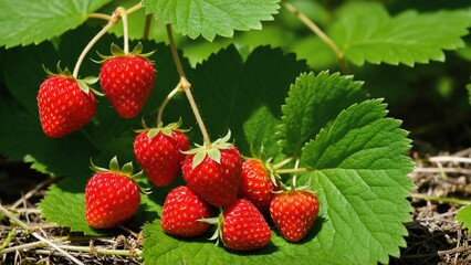 A Patch of Perfectly Ripe Strawberries Glistens in the Sunlight, promising the taste of summer's sweetness and delight.