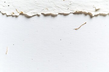 White torn paper texture background with rough edges, natural fibers and minimalist design