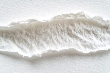 Torn white paper background with delicate fibers and rough edges for artistic designs