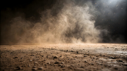 full of dust over a dry plowed landscape