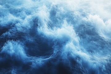 Dynamic ocean wave captured in mid-motion with vivid blue tones and foam