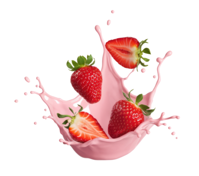 strawberry splash with fresh berries on white background