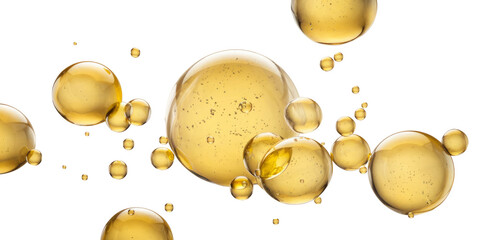 golden oil bubbles on white background