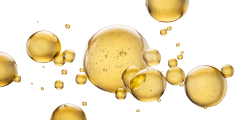 golden oil bubbles on white background