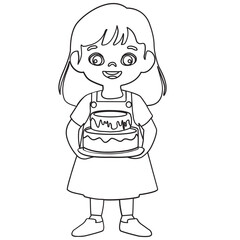 little girl with birthday cake outline