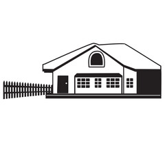 Farm House with fence silhouette