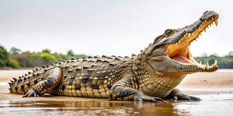 Obraz premium American Crocodile Sunning Tarcoles River Costa Rica Wildlife Photography