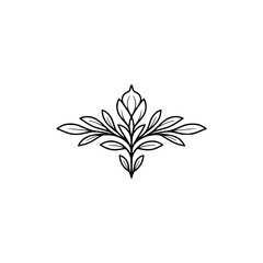Minimalist Floral Ornament, Black on White, Elegant Design