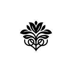 Elegant Black Floral Logo Design - Minimalist Botanical Ornament