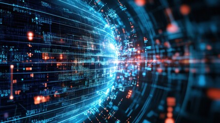 Obraz premium A vibrant digital design showcasing dynamic data streams and glowing elements, representing technology and connectivity in a futuristic context.