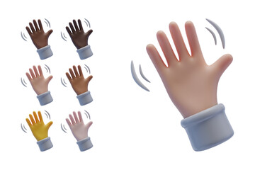 hand gestures, hand vector illustration. Waving Hand emoji in various skin tones isolated on transparent background. Waving Hand emoji in various skin tones isolated on transparent background