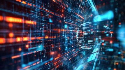 Fototapeta premium A vibrant digital tunnel with glowing data streams and abstract patterns, suggesting high-speed technology and futuristic concepts.