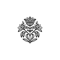 Minimalist Floral Crest: Line Art Tulip & Leaves, Elegant Design