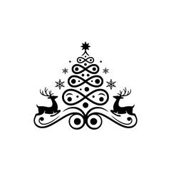 Elegant Black Christmas Tree & Reindeer Silhouette Design