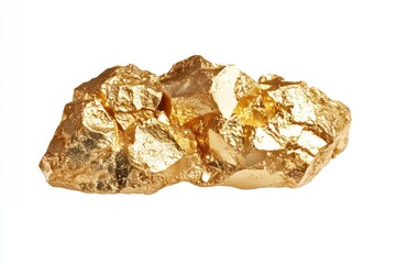 Shiny Gold Nugget on White Background Close Up Treasure Concept