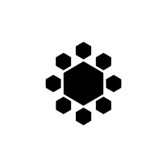 Geometric Black Hexagon Flower on White Background, Minimalist Design