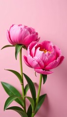 Fototapeta premium Bright pink peony flowers in full bloom on a soft pastel background, background, vibrant