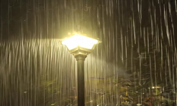 Hard Rain At Night By A Streetlight