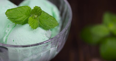 cold ice cream with mint flavor and smell, natural ice cream with mint flavor