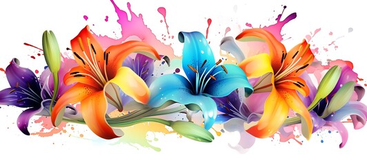 Fototapeta premium White background with drawings of colorful lily for children, ai generative