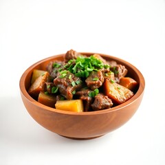 Yankee pot roast in a bowl isolated on white background