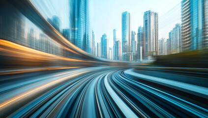 Fast moving train and car in motion on the road at night with blur effects showing speed and transportation in an urban setting ai generated