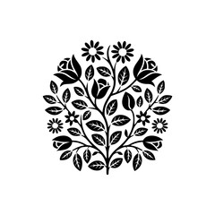 Monochromatic Floral Emblem: Simple, Elegant, Ornamental Design