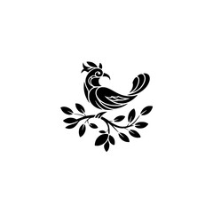 Elegant Black Bird Silhouette on Branch: Minimalist Logo Design