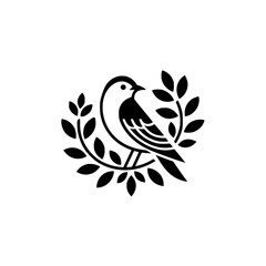 Elegant Black and White Bird Emblem in Laurel Wreath