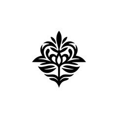 Elegant Black Floral Ornament on White Background - Minimalist Design