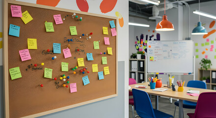 Colorful Corkboard In Modern Office Meeting Room