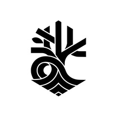 Abstract Black & White Geometric Tree Icon Design