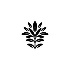 Minimalist Black Leaf Design on White Background: Botanical Logo, Emblem