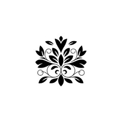 Elegant Black Floral Ornament Design on White, Vector Illustration