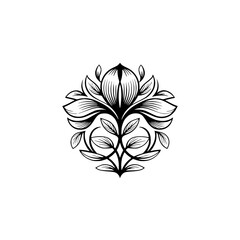 Elegant Floral Design: Black and White Emblem on a Grey Background