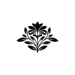 Elegant Black Floral Ornament on White Background, Vector Design