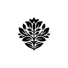 Elegant Black Leafy Emblem on White, Botanical Vector Illustration