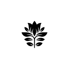 Minimalist Floral Emblem: Black Flower Silhouette on White Background
