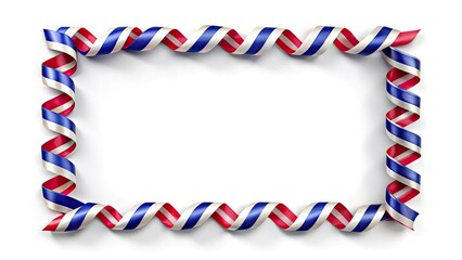Obraz premium Dominican Republic Flag Ribbon Frame Border, Patriotic Design, National Colors, Red White Blue, Image Background, Copy Space, Right-Aligned Design