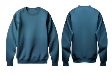 Two teal sweatshirts displayed on a white background with one facing front and one facing back transparent backgroundpng