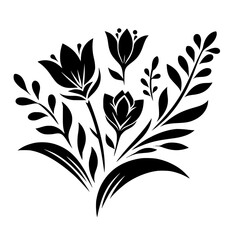 Naklejka premium Elegant Black Floral Bouquet Silhouette on White