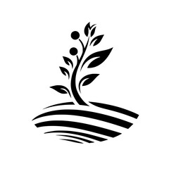 Stylized Black and White Plant Logo: Growth, Agriculture, Nature